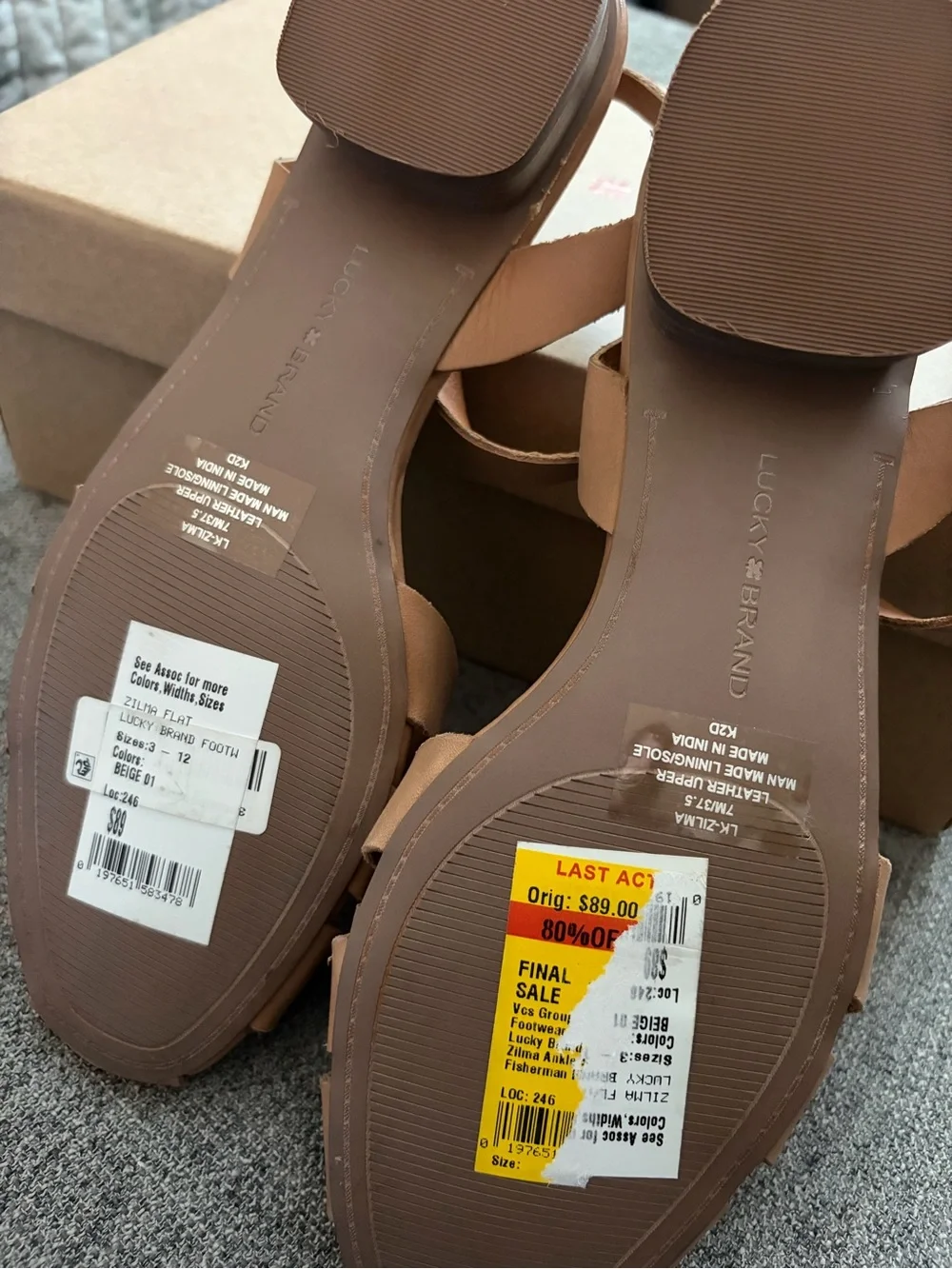 Women's “Lucky Brand” Tan Leather Strappy Sandals, Sz 7M